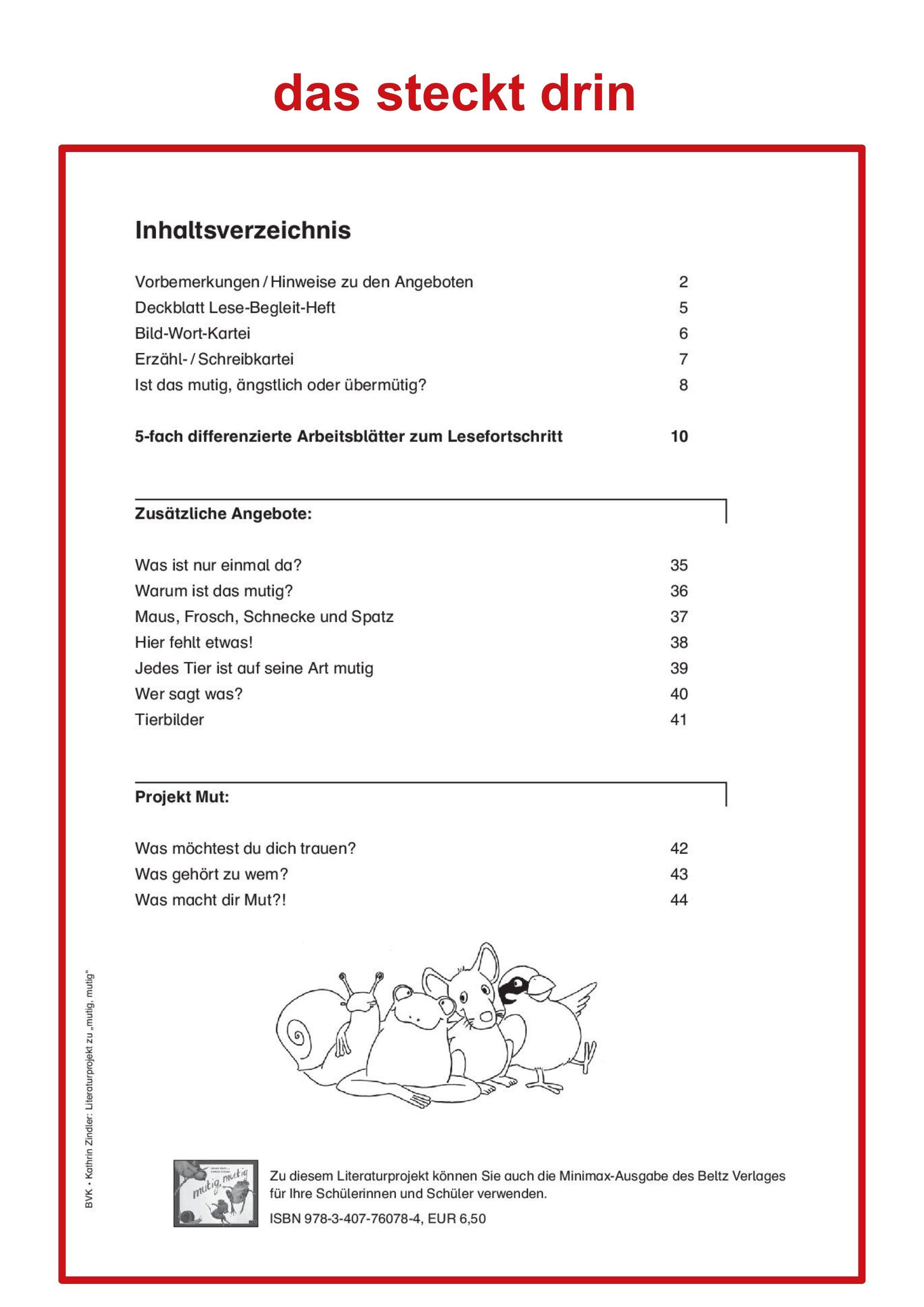 Beispielinhalt (Bild) Literaturprojekt zu mutig, mutig