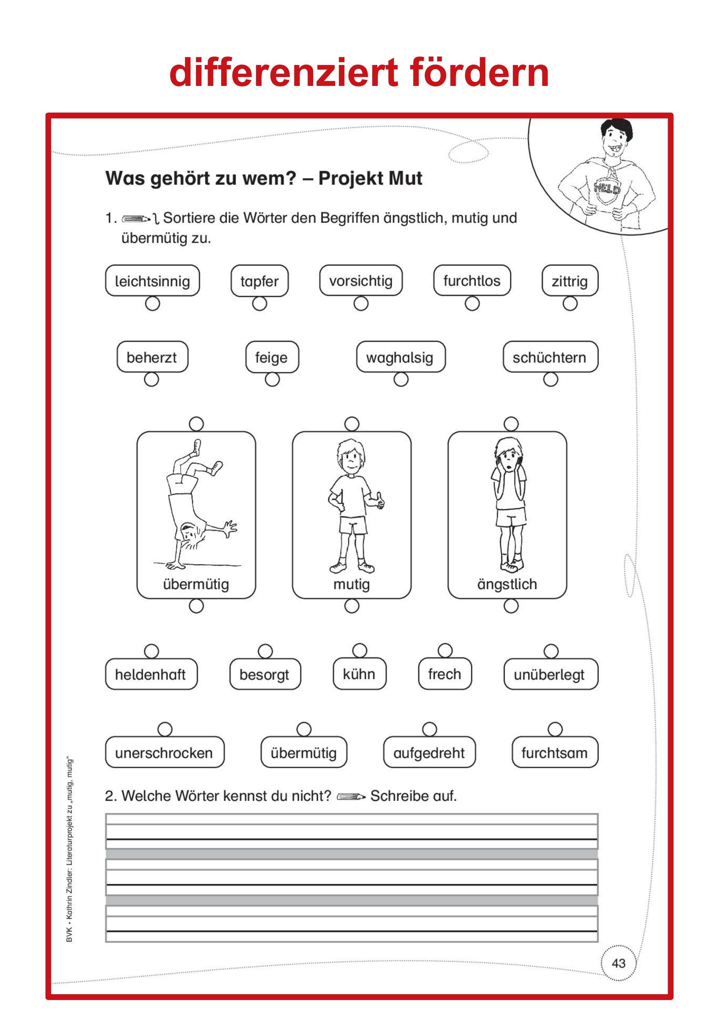 Beispielinhalt (Bild) Literaturprojekt zu mutig, mutig
