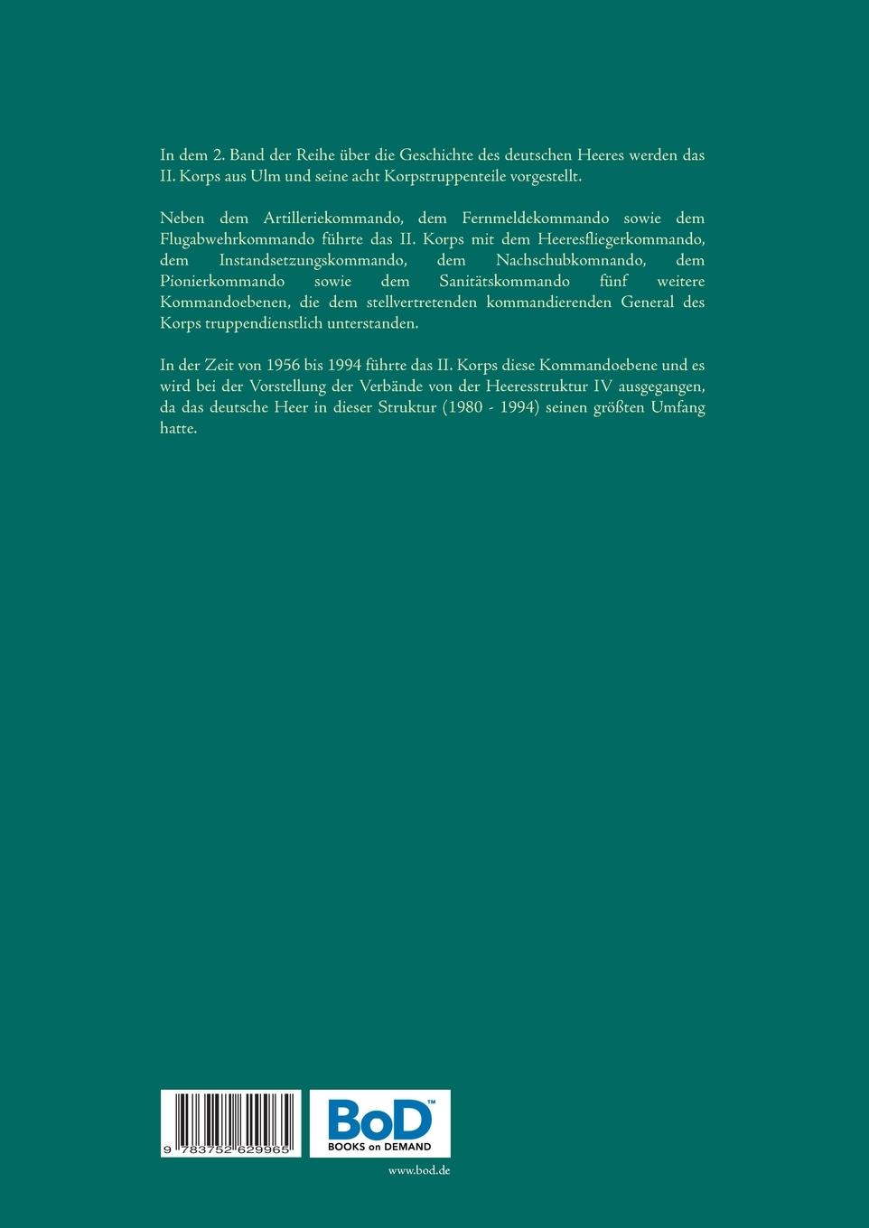 Rückseitencover Das II. Korps und seine Korpstruppen (1956 - 1994)