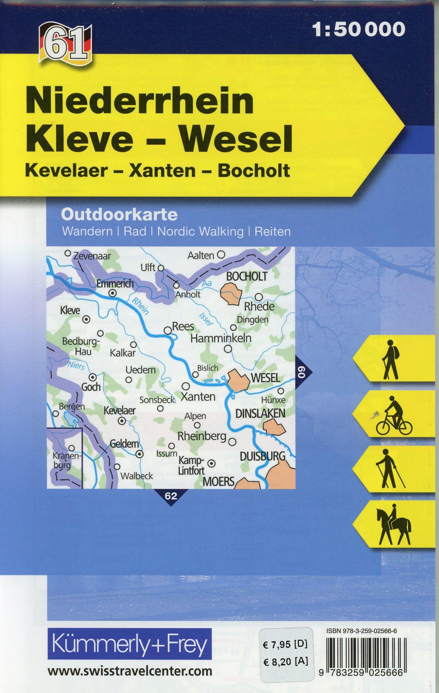 Beispielinhalt (Bild) KuF Deutschland Outdoorkarte 61 Niederrhein, Kleve-Wesel, Kevelaer, Xanten - Bocholt  1 : 50 000 LZ bis 2025