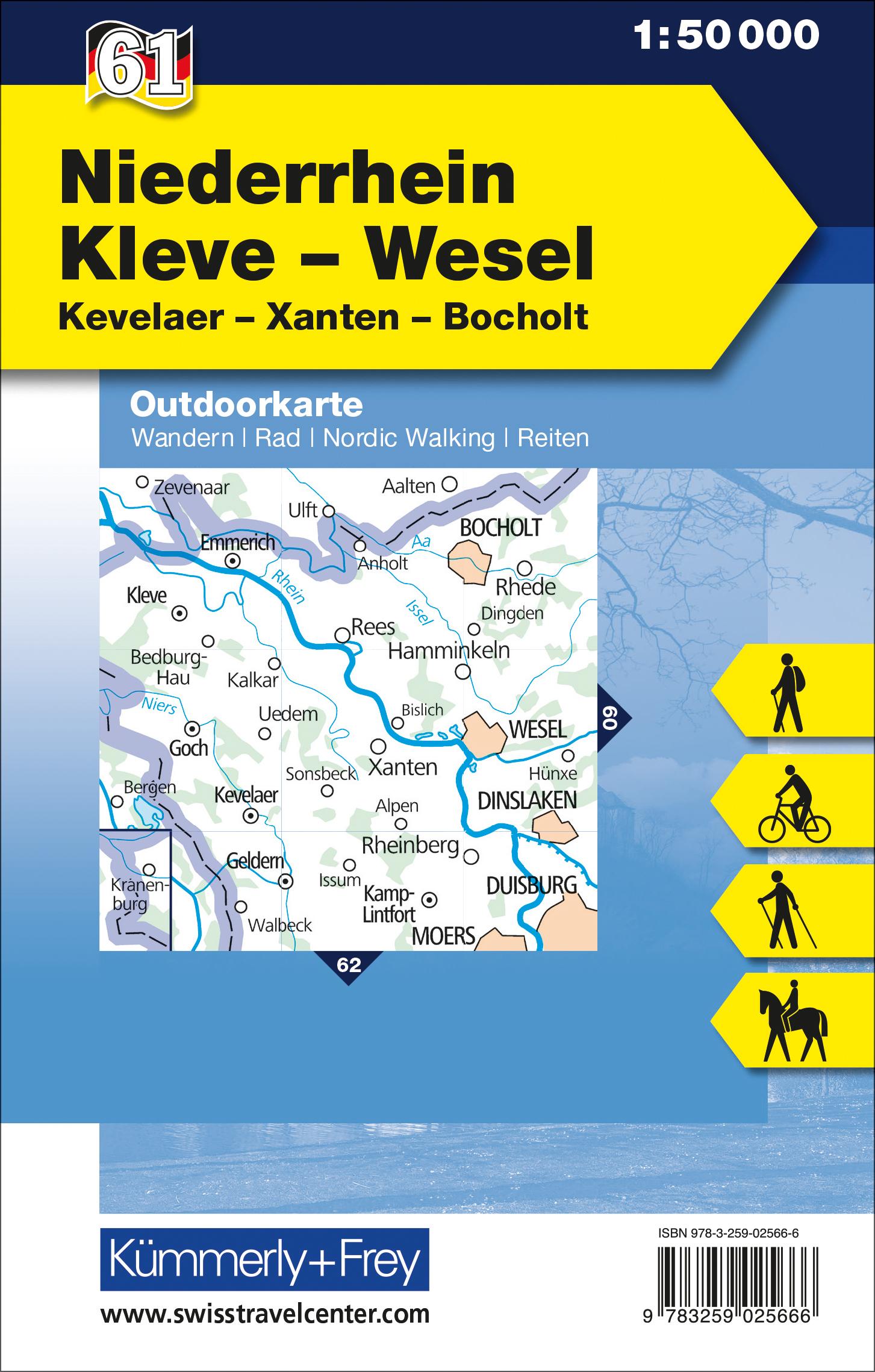 Rückseitencover KuF Deutschland Outdoorkarte 61 Niederrhein, Kleve-Wesel, Kevelaer, Xanten - Bocholt  1 : 50 000 LZ bis 2025