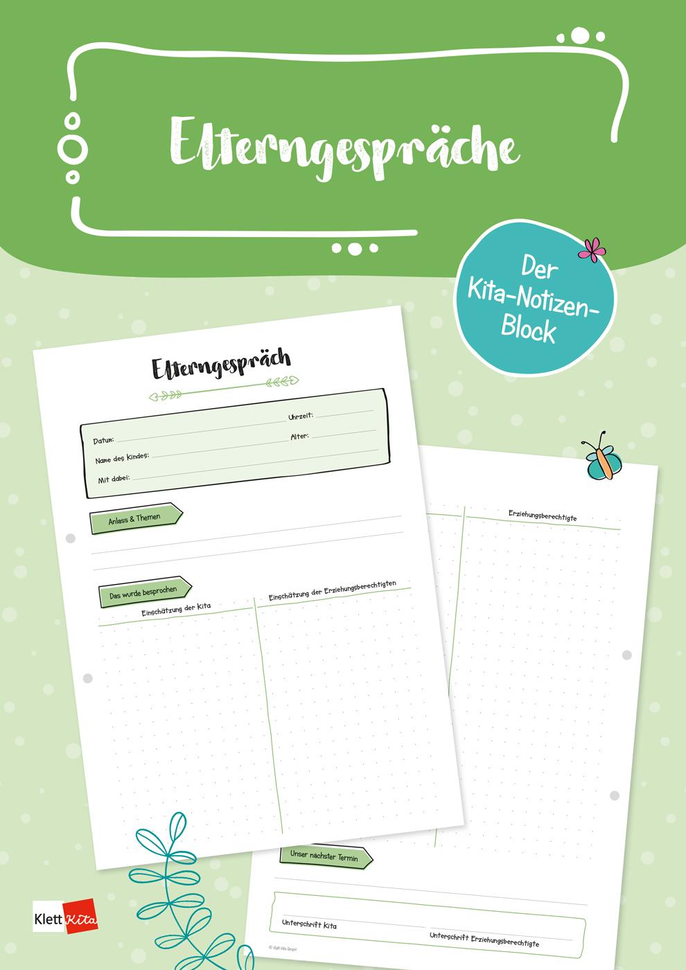 Vorderes Coverbild Der Kita-Notizen-Block: Elterngespräche