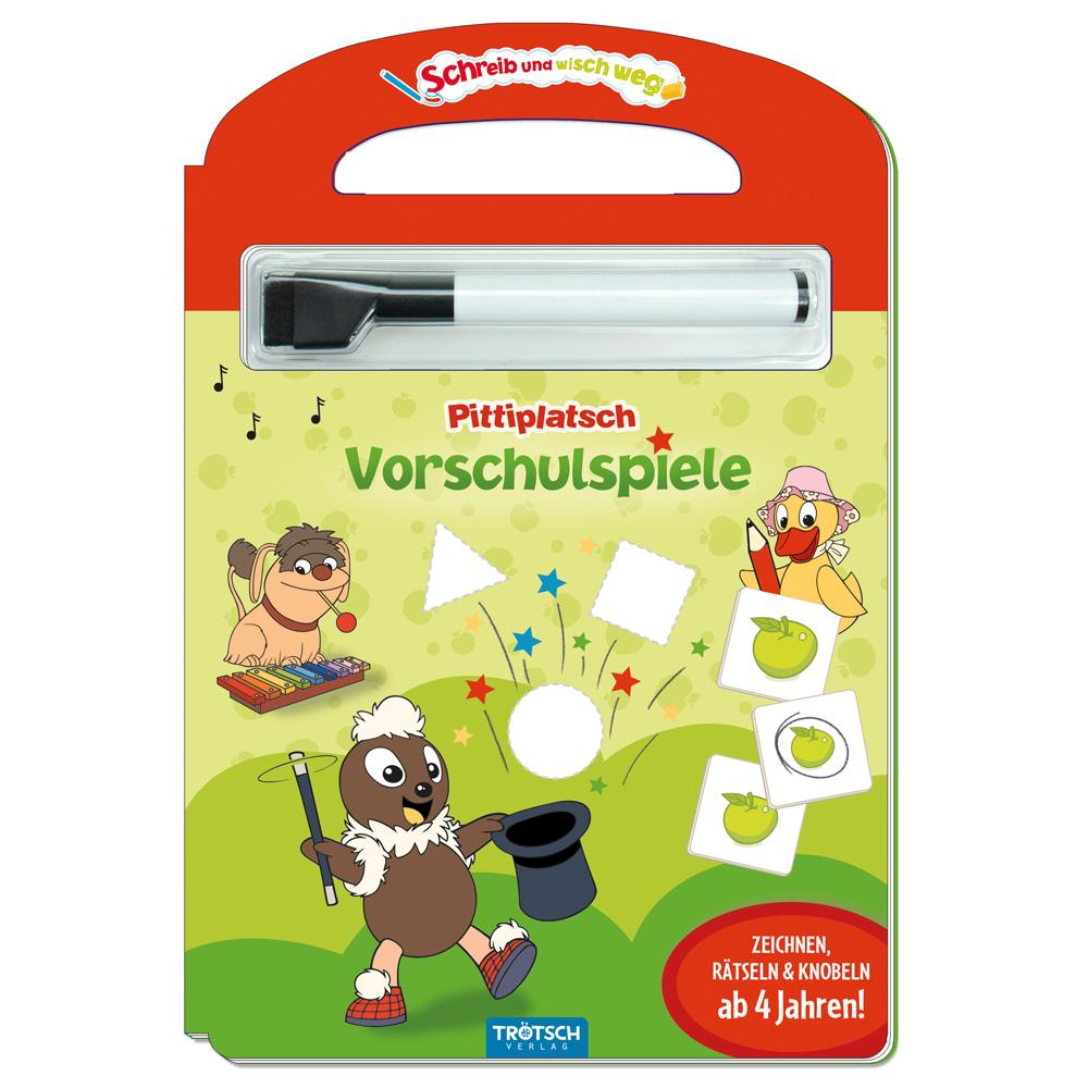 Vorderes Coverbild Trötsch Unser kleines Sandmännchen Schreib und wisch weg Vorschulspiele Pittiplatsch Pappenbuch