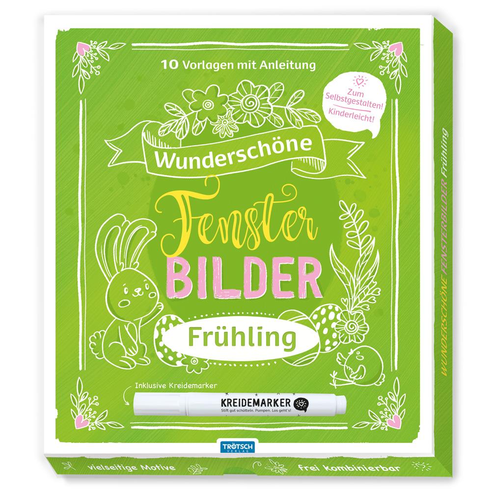 Vorderes Coverbild Trötsch Wunderschöne Fensterbilder mit Kreidemarker Frühjahr Mappe mit Vorlagen und Kreidemarker