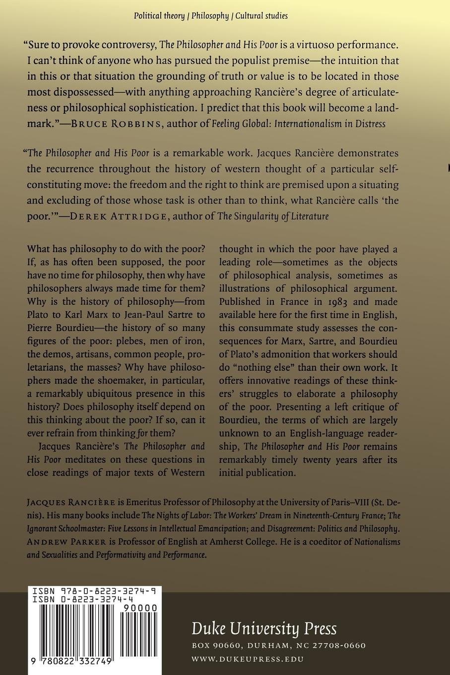 Rückseitencover The Philosopher and His Poor