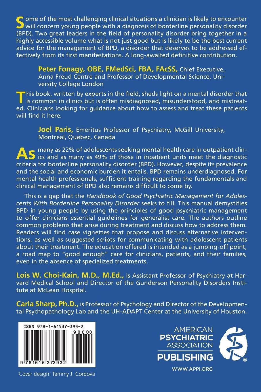 Rückseitencover Handbook of Good Psychiatric Management for Adolescents With Borderline Personality Disorder