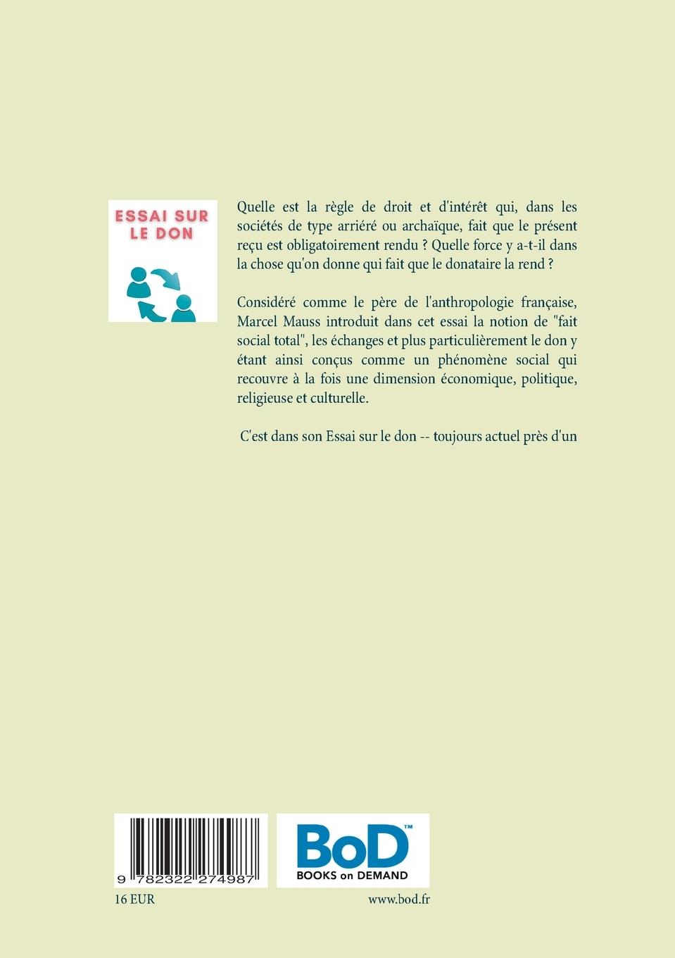 Rückseitencover Essai sur le don