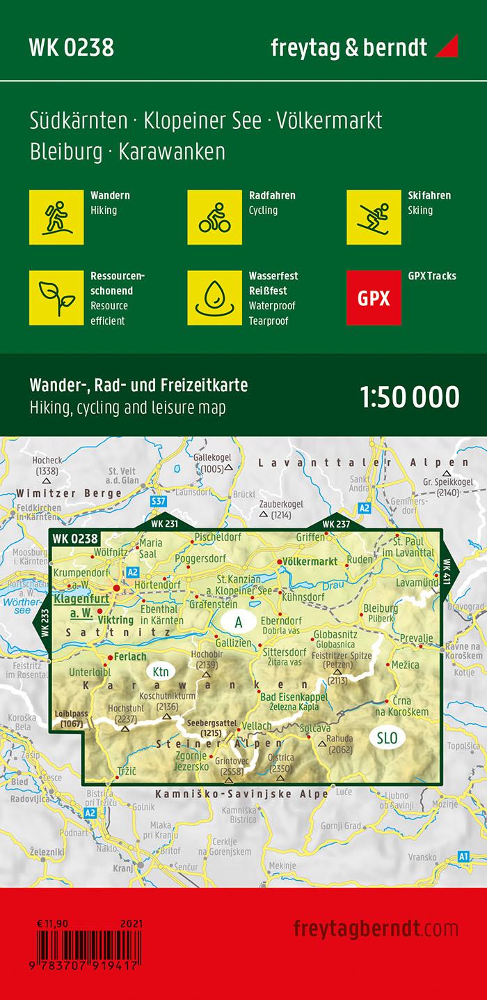 Rückseitencover Südkärnten - Klopeiner See - Völkermarkt - Bleiburg - Karawanken, Wander + Radkarte 1:50.000