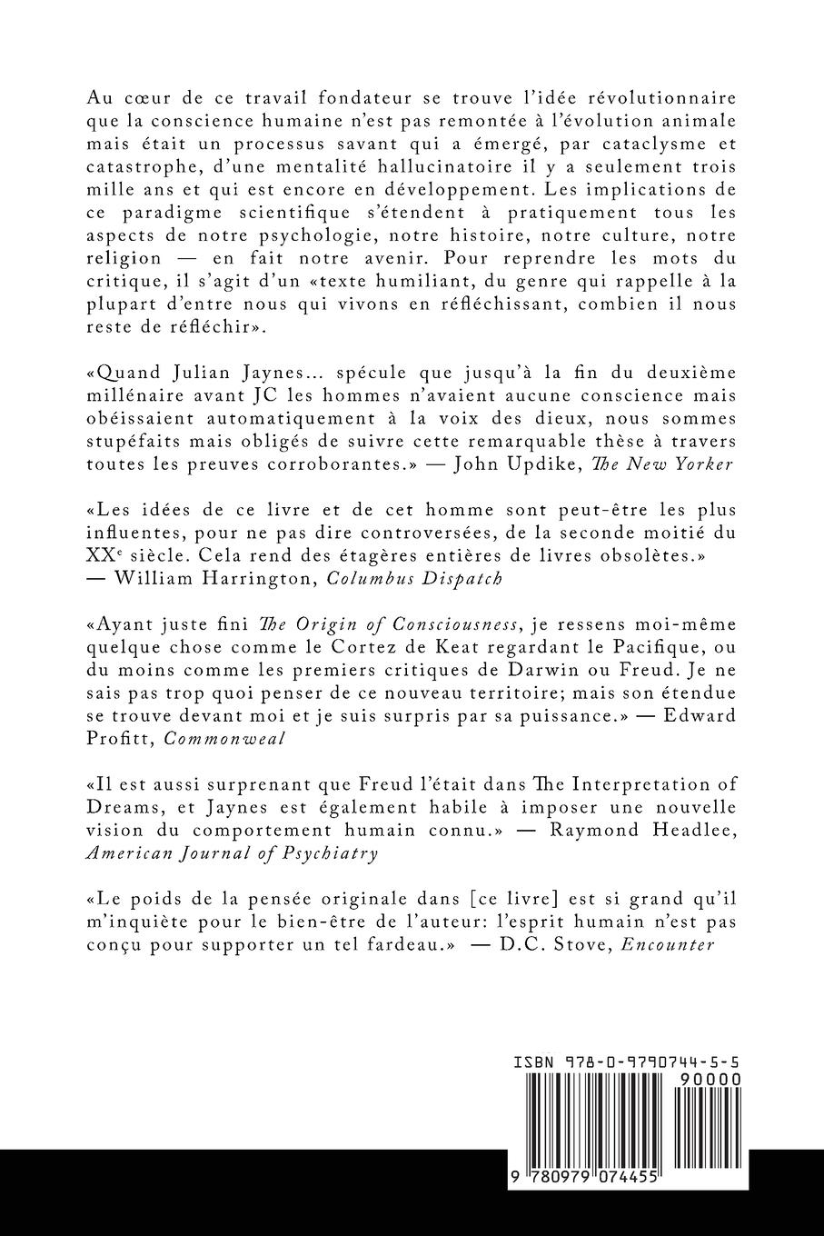 Rückseitencover La Naissance de la Conscience dans L'Effondrement de L'Esprit Bicaméral