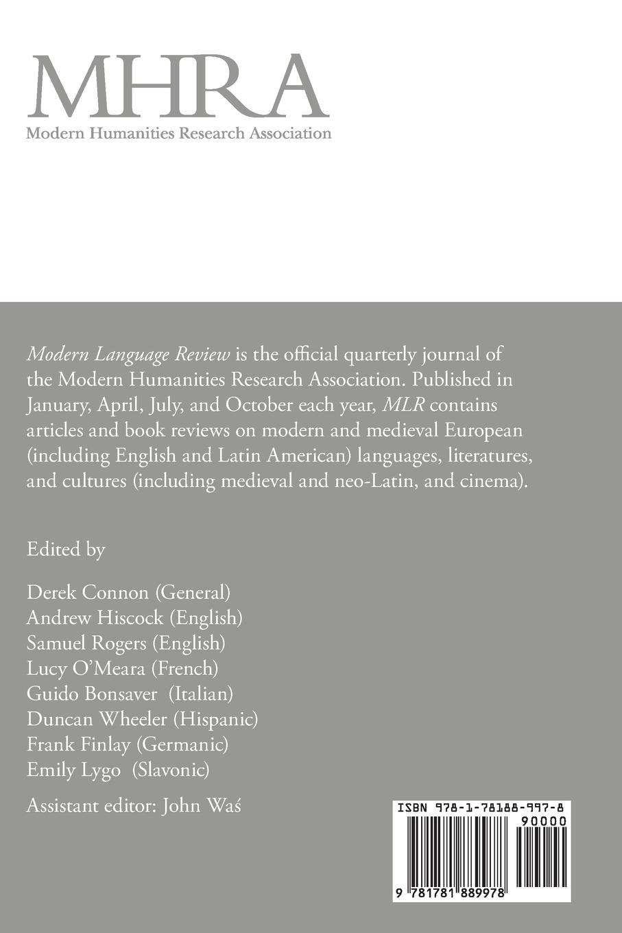 Rückseitencover Modern Language Review (116