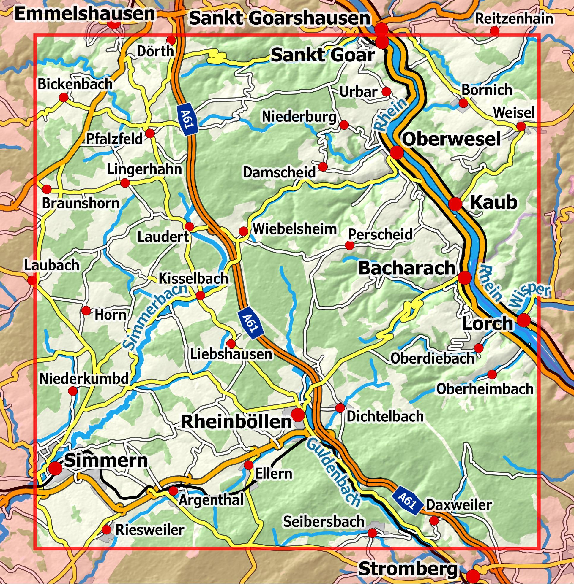 Beispielinhalt (Bild) Rheinwandern 1 - Loreley - Simmern/H. 1:25 000