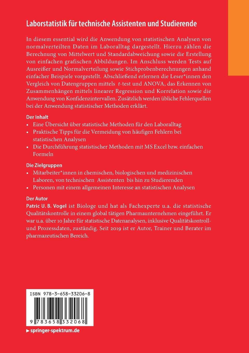 Rückseitencover Laborstatistik für technische Assistenten und Studierende