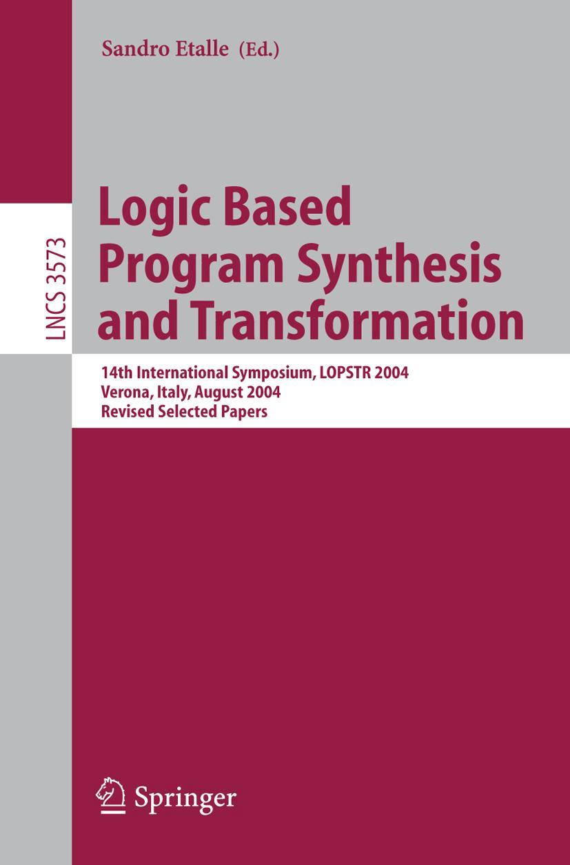 Vorderes Coverbild Logic Based Program Synthesis and Transformation