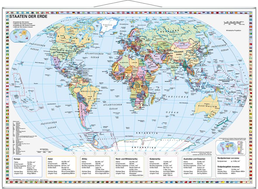 Vorderes Coverbild Staaten der Erde im Miniformat. Wandkarte mit Metallleiste 1:60000000