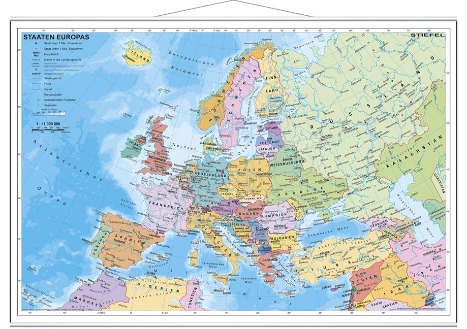 Vorderes Coverbild Staaten Europas. Wandkarte mit Metallleiste