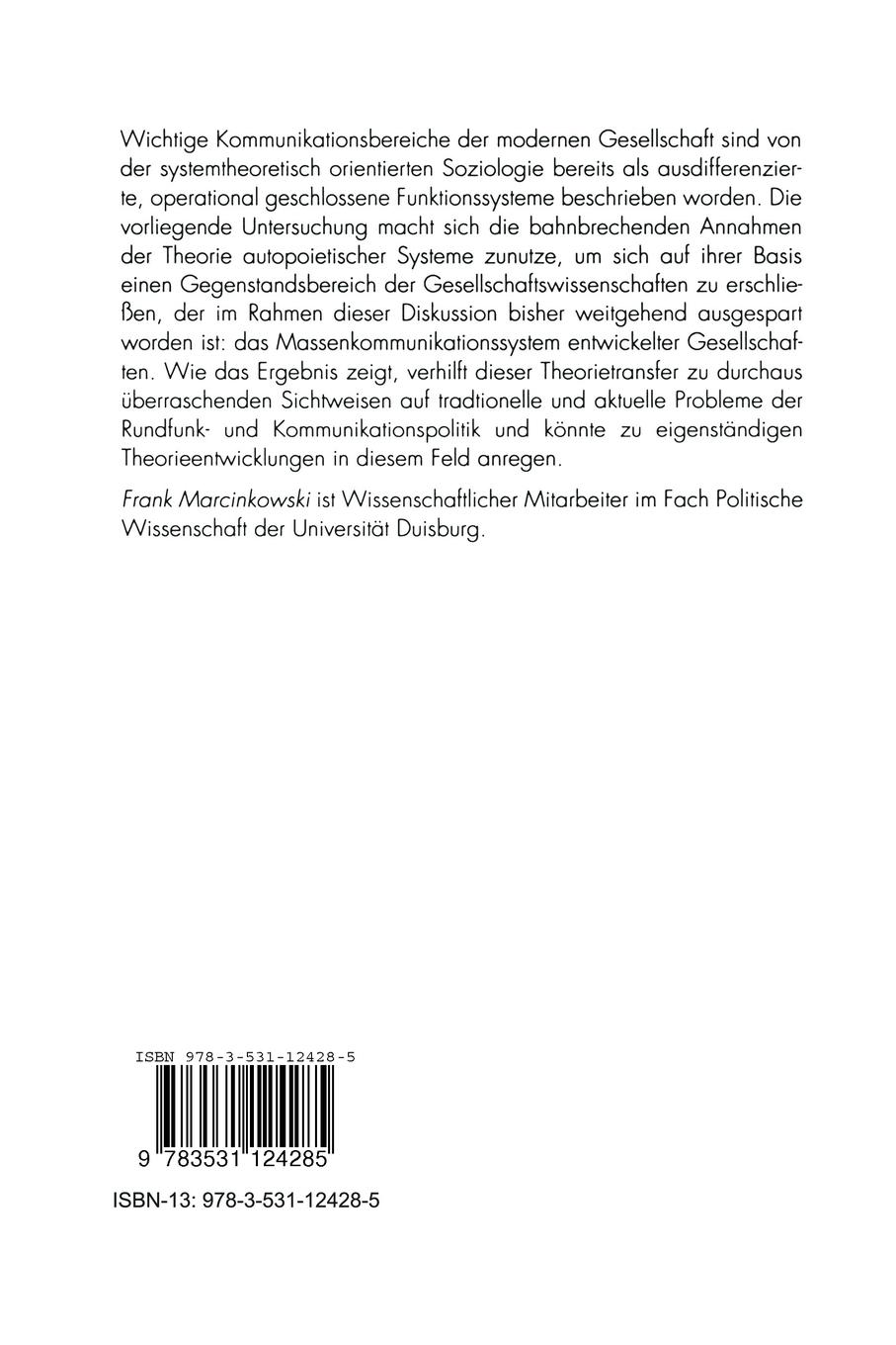 Rückseitencover Publizistik als autopoietisches System