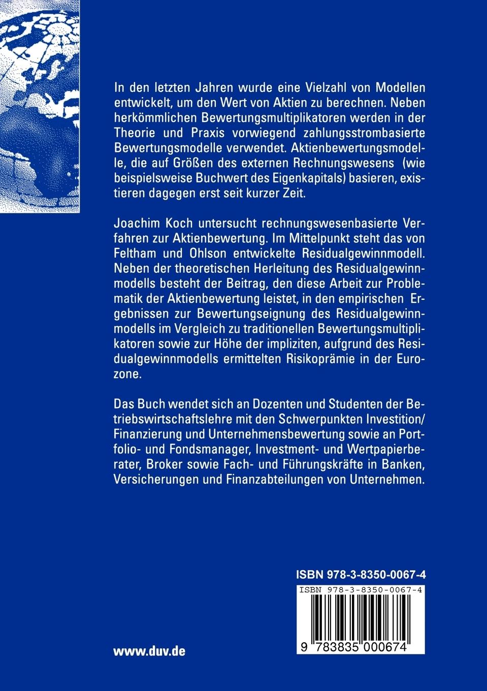 Rückseitencover Rechnungswesenbasierte Verfahren der Aktienbewertung