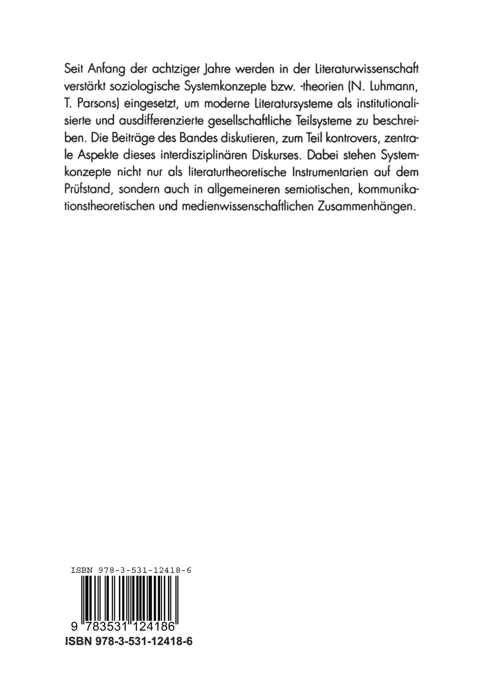 Rückseitencover Literaturwissenschaft und Systemtheorie