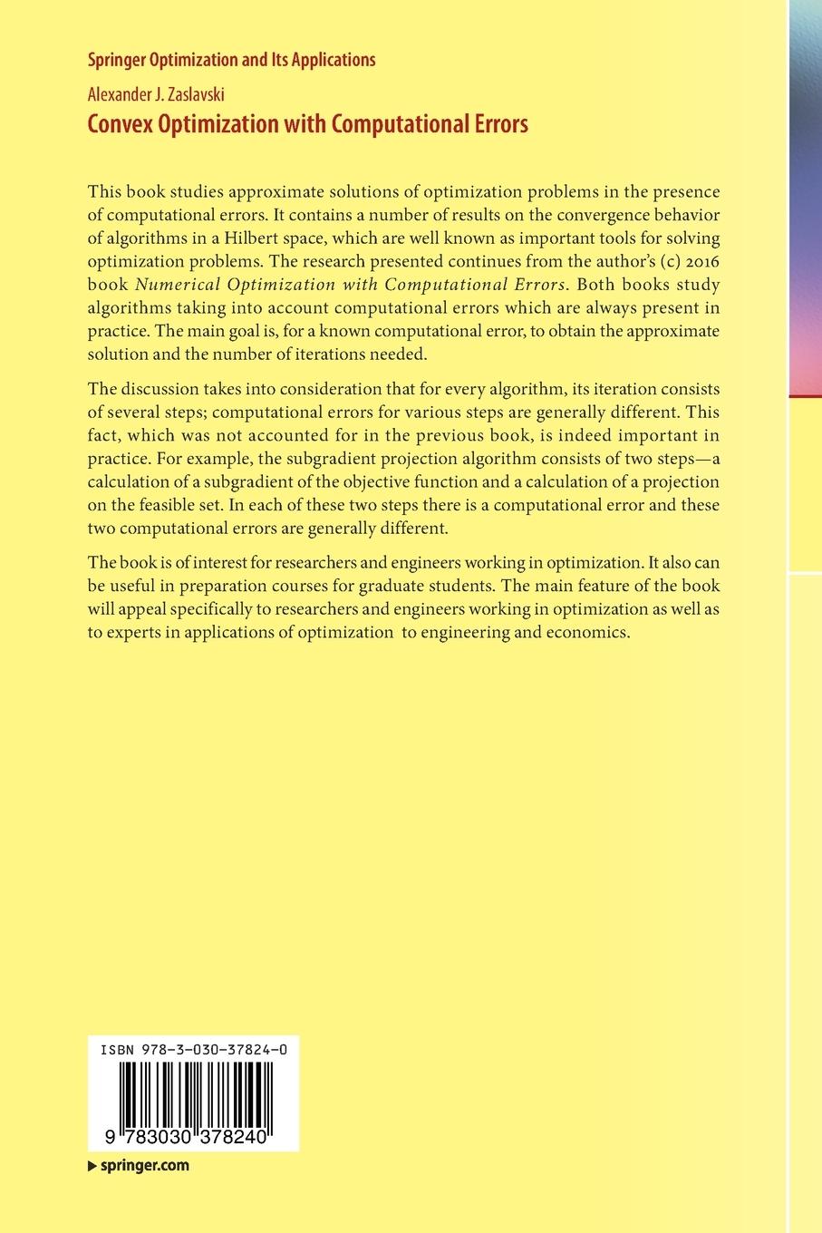 Rückseitencover Convex Optimization with Computational Errors