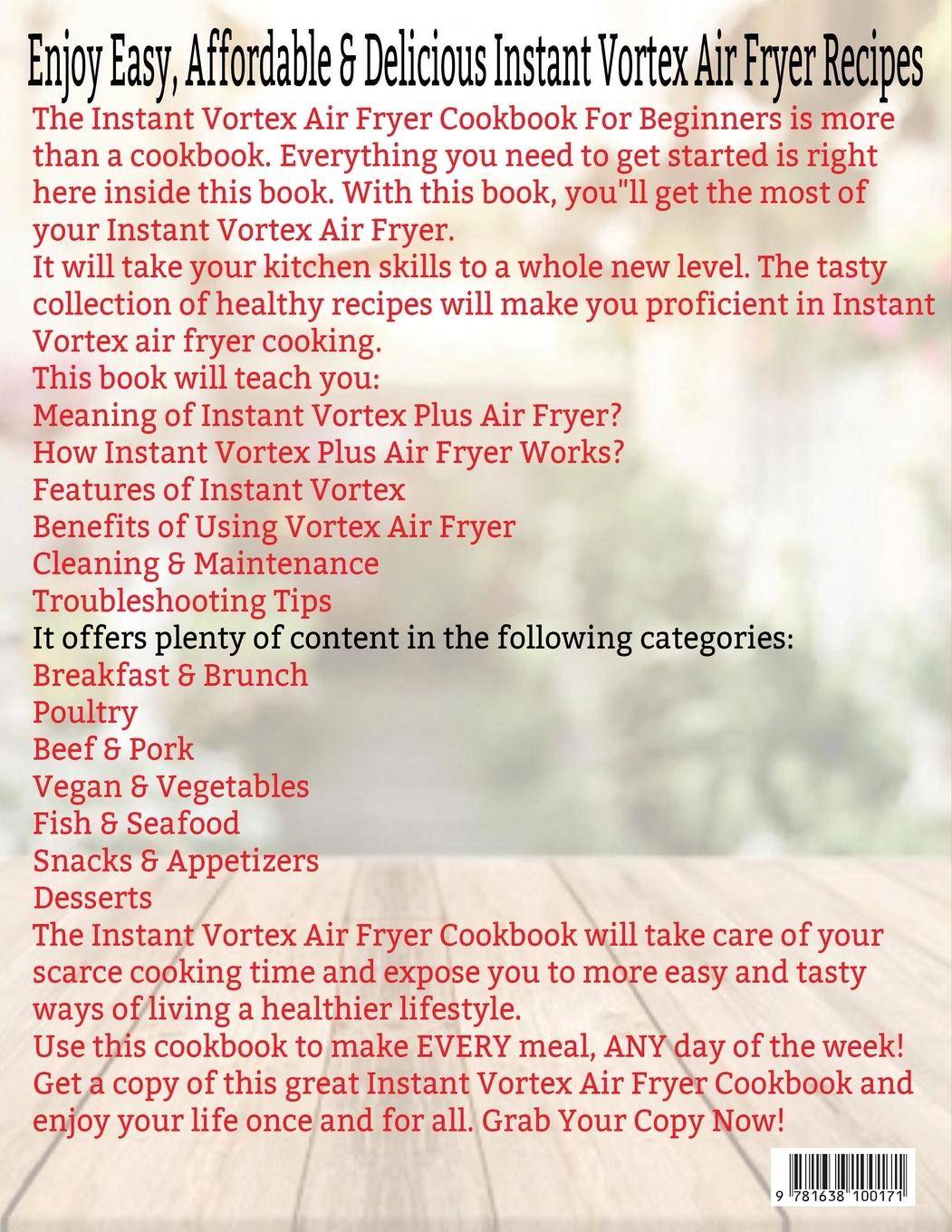 Rückseitencover Instant Vortex Air Fryer Cookbook For Beginners