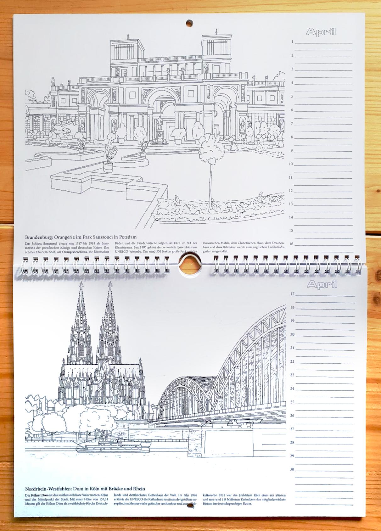 Beispielinhalt (Bild) Malbuch mit Geburtstagskalender aus Deutschland