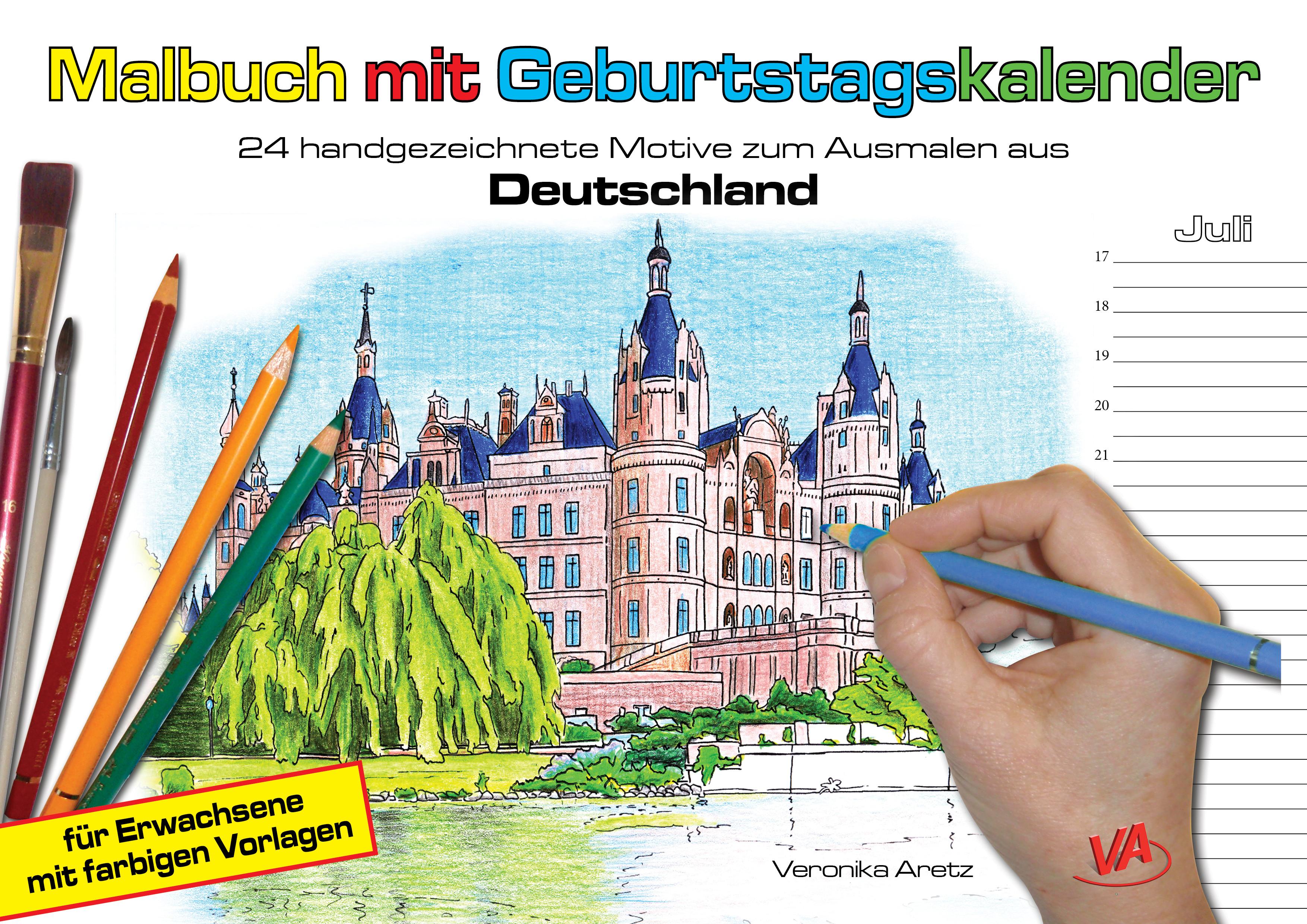 Vorderes Coverbild Malbuch mit Geburtstagskalender aus Deutschland