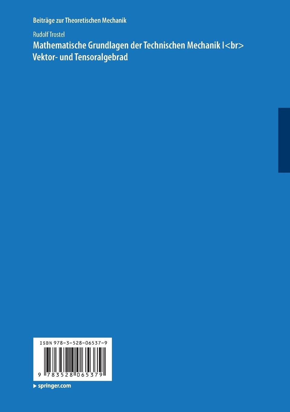 Rückseitencover Mathematische Grundlagen der Technischen Mechanik I