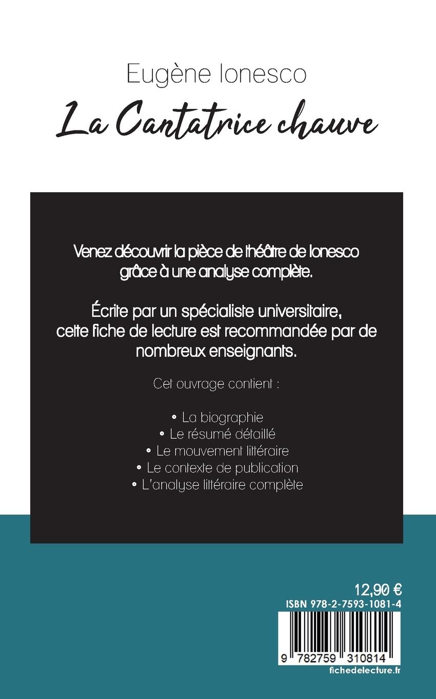 Rückseitencover La Cantatrice chauve de Eugène Ionesco (fiche de lecture et analyse complète de l'oeuvre)