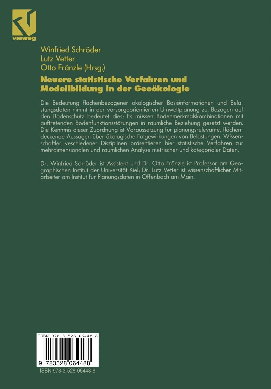 Rückseitencover Neuere statistische Verfahren und Modellbildung in der Geoökologie