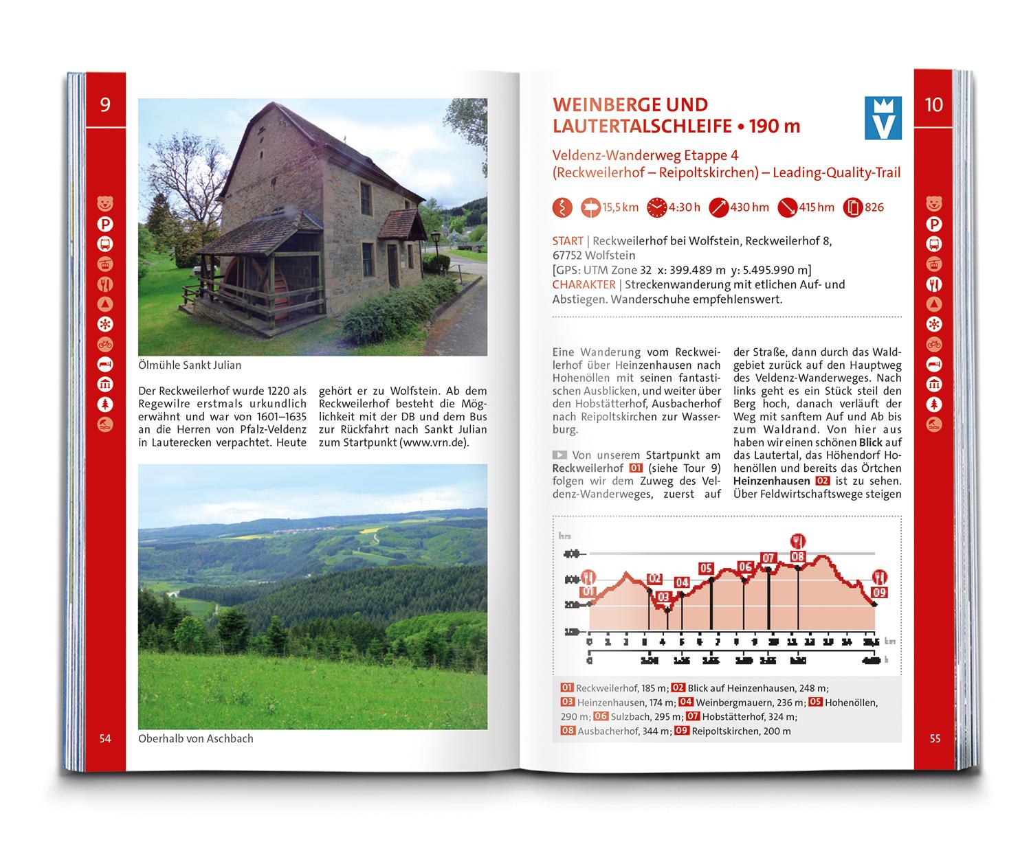 Beispielinhalt (Bild) KOMPASS Wanderführer Nordpfälzer Bergland, Rheinhessen, 50 Touren