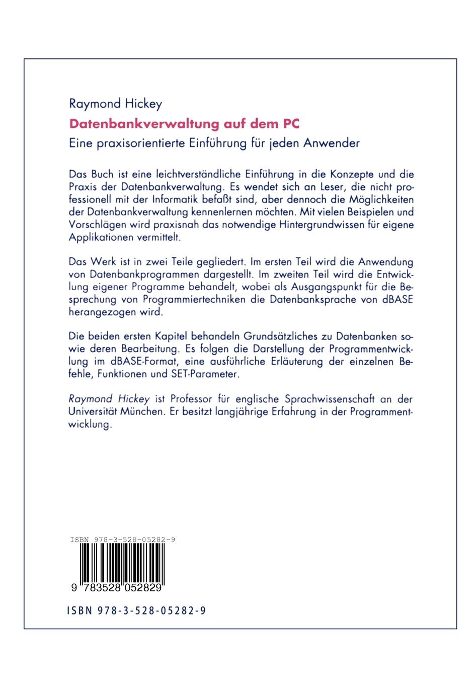 Rückseitencover Datenbankverwaltung auf dem PC