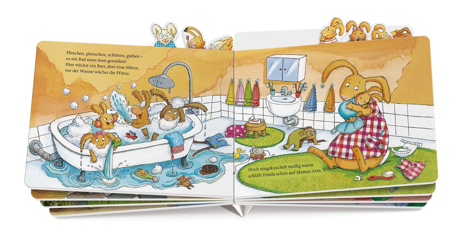 Beispielinhalt (Bild) Wenn sieben müde kleine Hasen abends in ihr Bettchen rasen