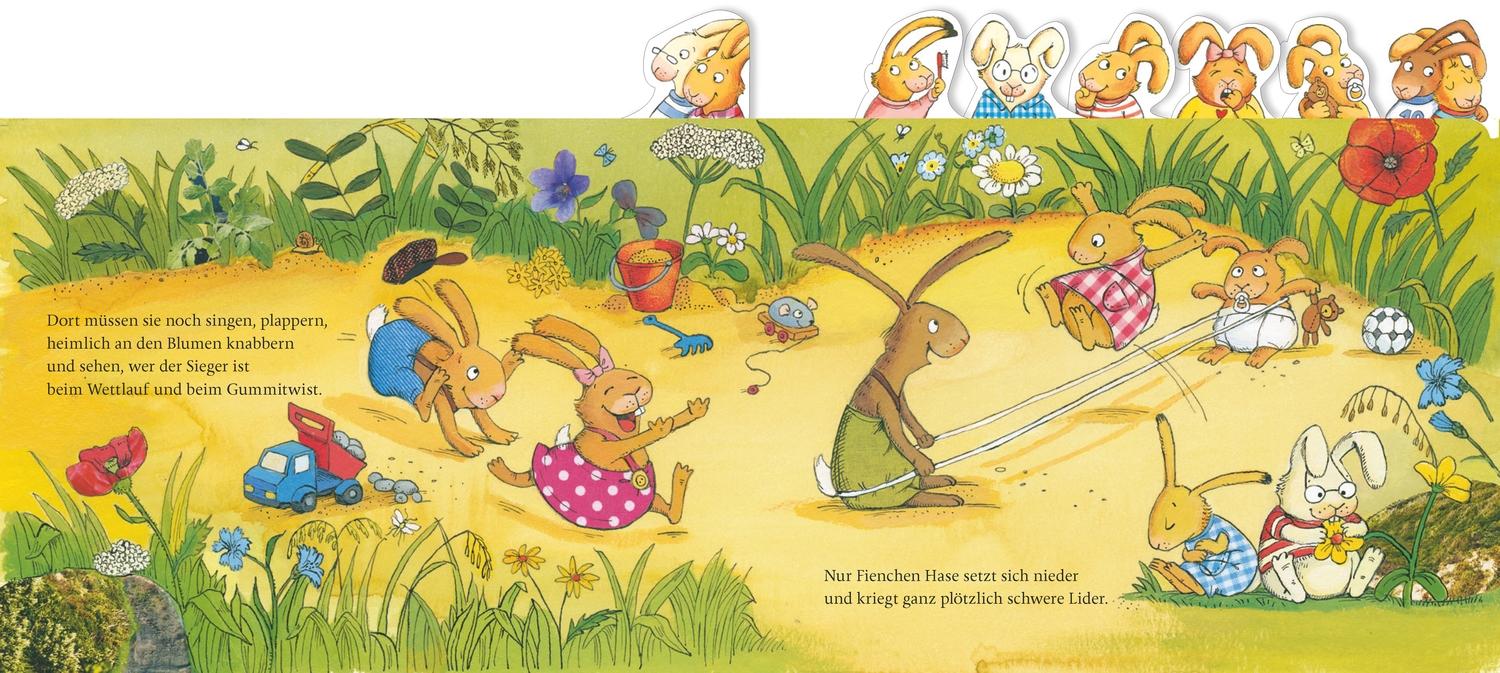 Beispielinhalt (Bild) Wenn sieben müde kleine Hasen abends in ihr Bettchen rasen