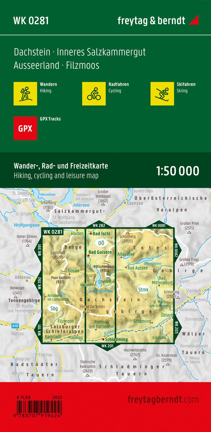 Rückseitencover Dachstein, Wander-, Rad- und Freizeitkarte 1:50.000, freytag & berndt, WK 0281