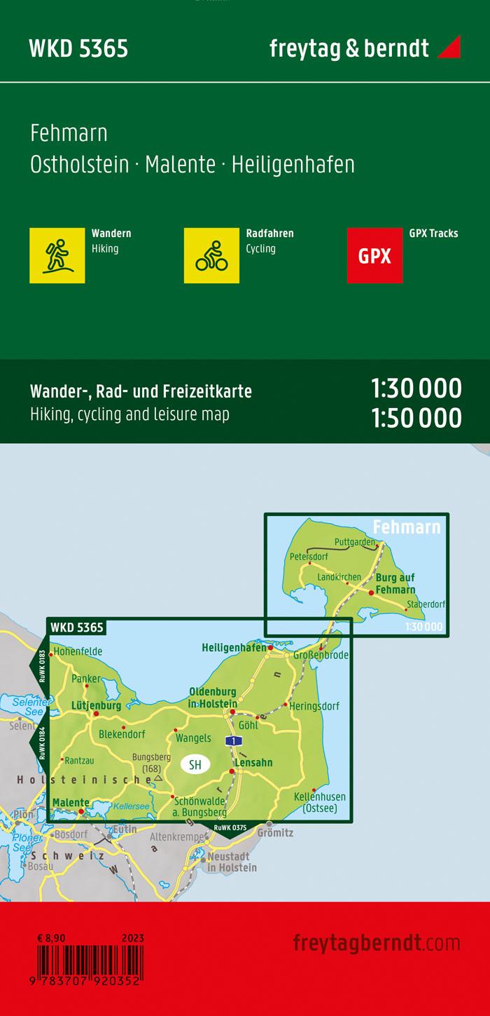 Rückseitencover Fehmarn - Ostholstein, Wander-, Rad- und Freizeitkarte 1:30.000, freytag & berndt, WKD 5365