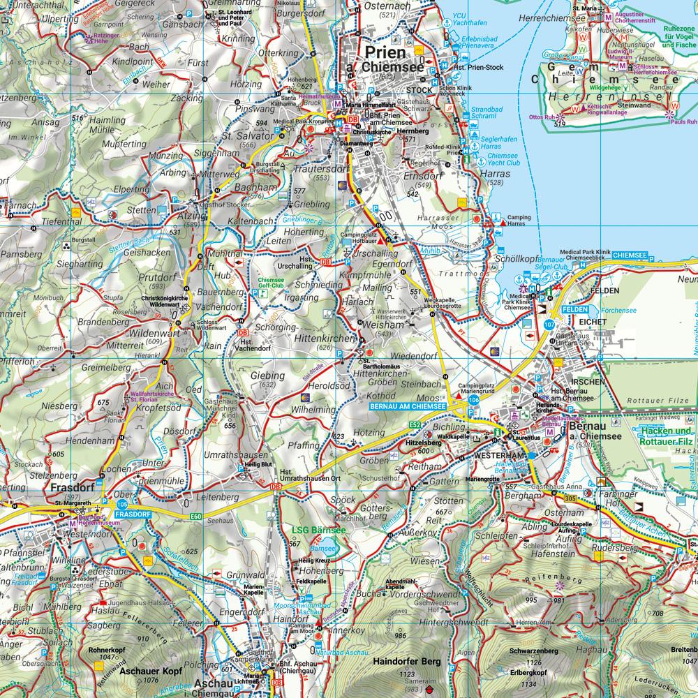 Beispielinhalt (Bild) Chiemsee, Wander-, Rad- und Freizeitkarte 1:50.000, freytag & berndt, WKD 5203, mit Infoguide