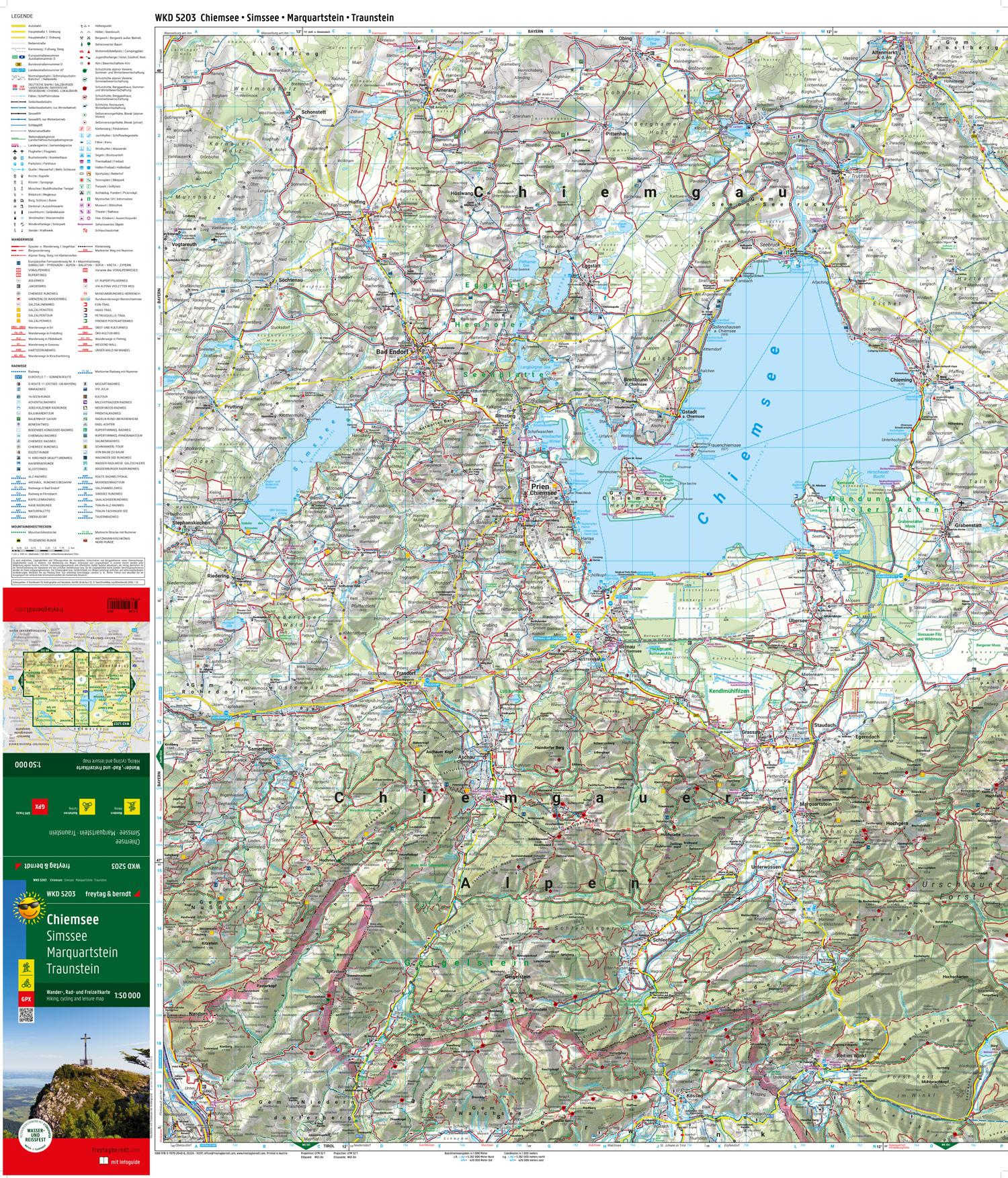Beispielinhalt (Bild) Chiemsee, Wander-, Rad- und Freizeitkarte 1:50.000, freytag & berndt, WKD 5203, mit Infoguide