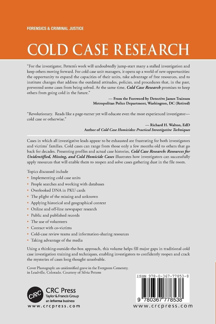 Rückseitencover Cold Case Research Resources for Unidentified, Missing, and Cold Homicide Cases