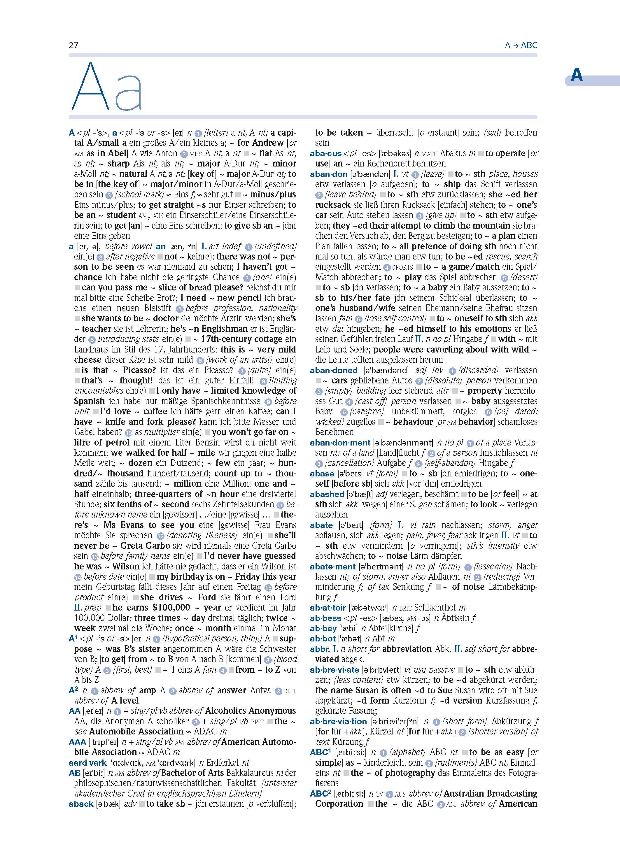 Beispielinhalt (Bild) PONS Wörterbuch Studienausgabe Plus Englisch