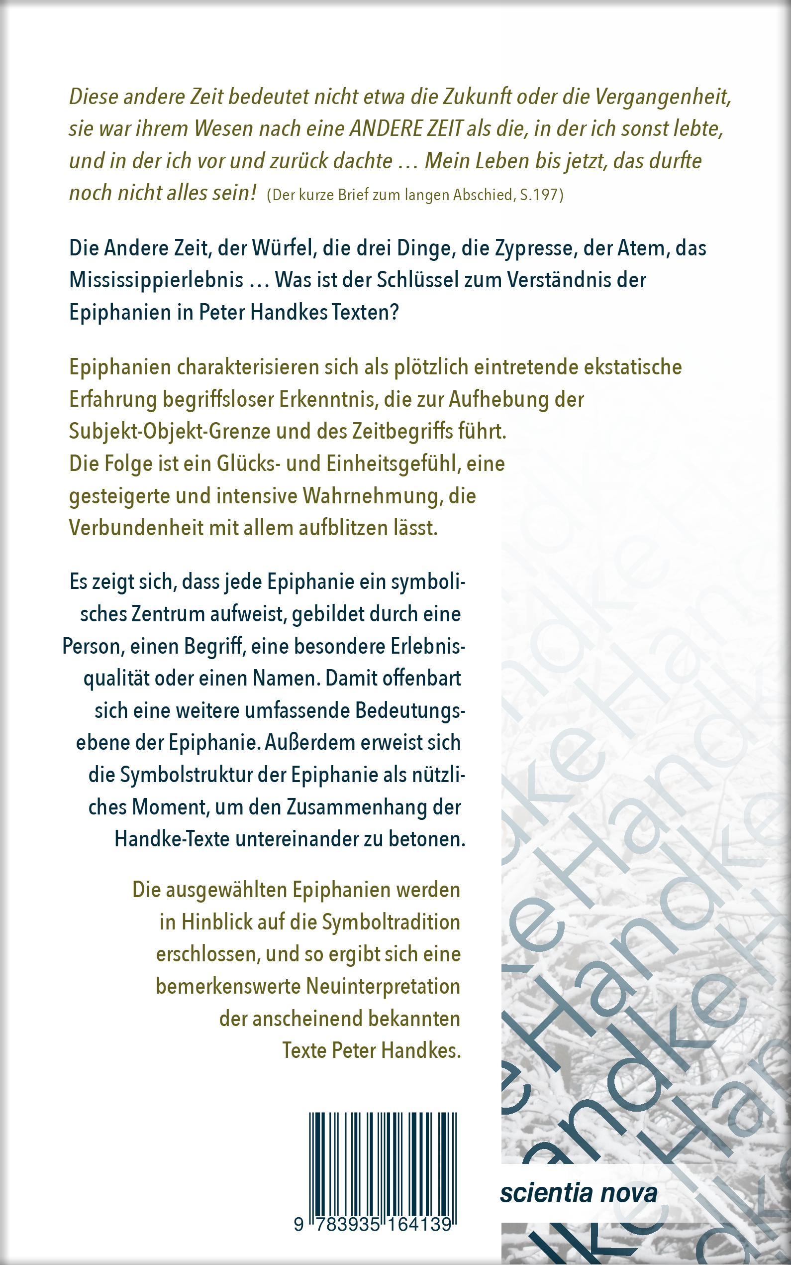 Rückseitencover Die Symbolik der Epiphanien in Peter Handkes Texten