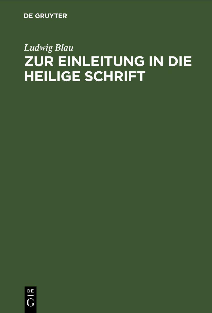 Vorderes Coverbild Zur Einleitung in die Heilige Schrift