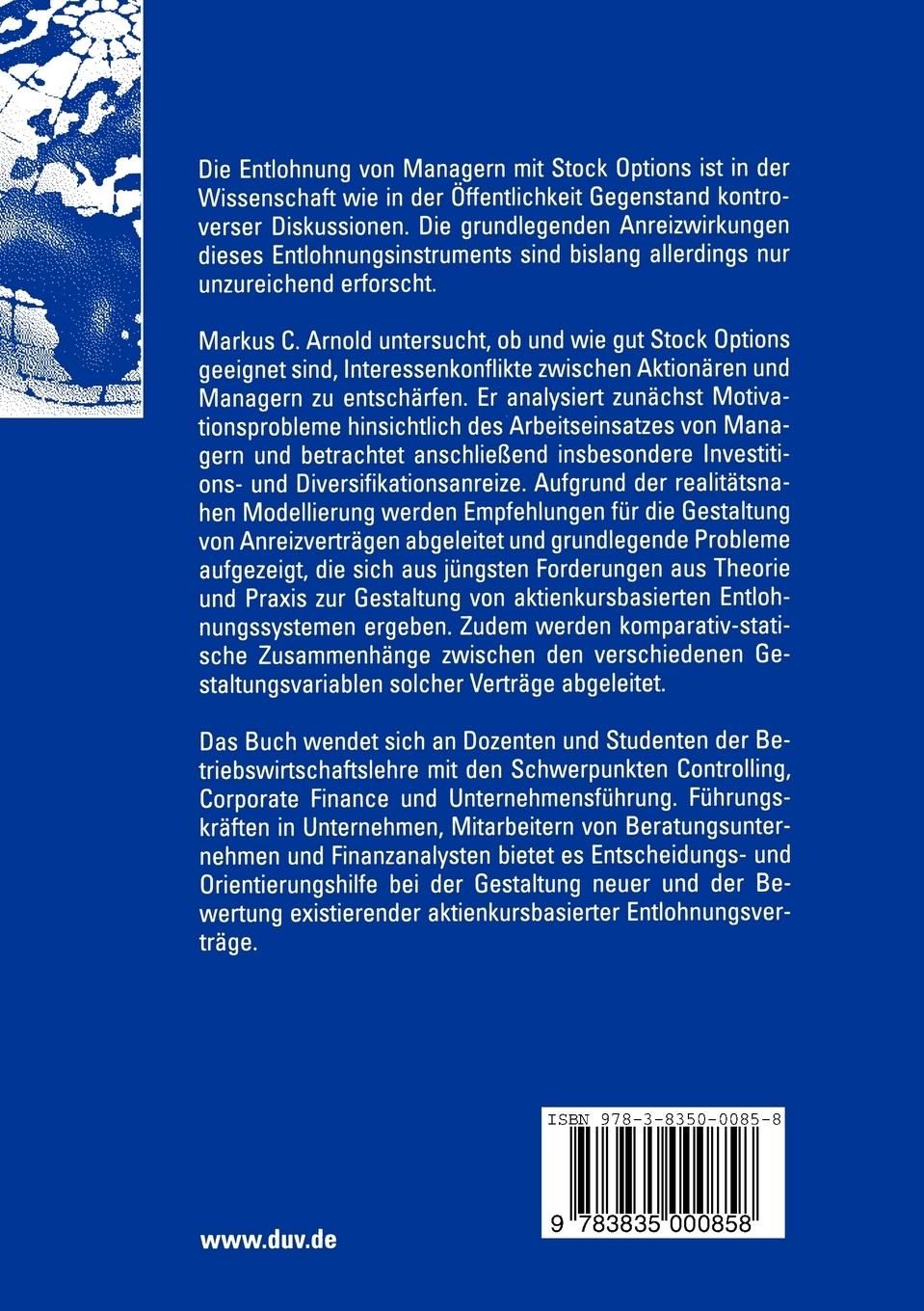 Rückseitencover Anreizwirkungen von Stock Options