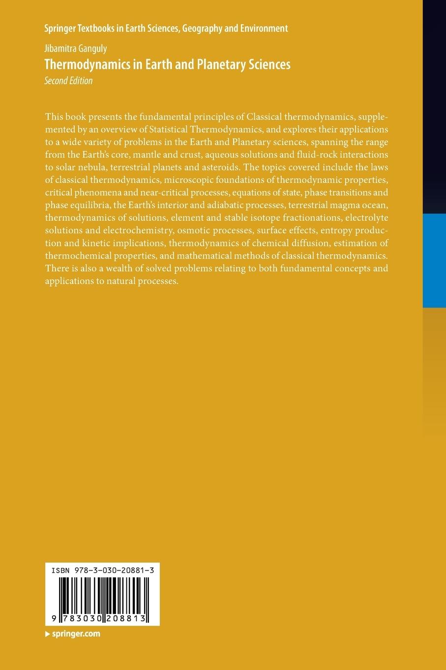 Rückseitencover Thermodynamics in Earth and Planetary Sciences