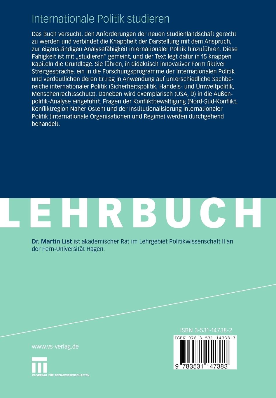 Rückseitencover Internationale Politik studieren