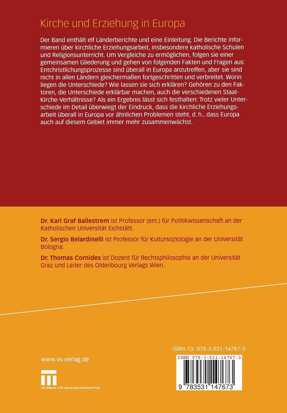 Rückseitencover Kirche und Erziehung in Europa