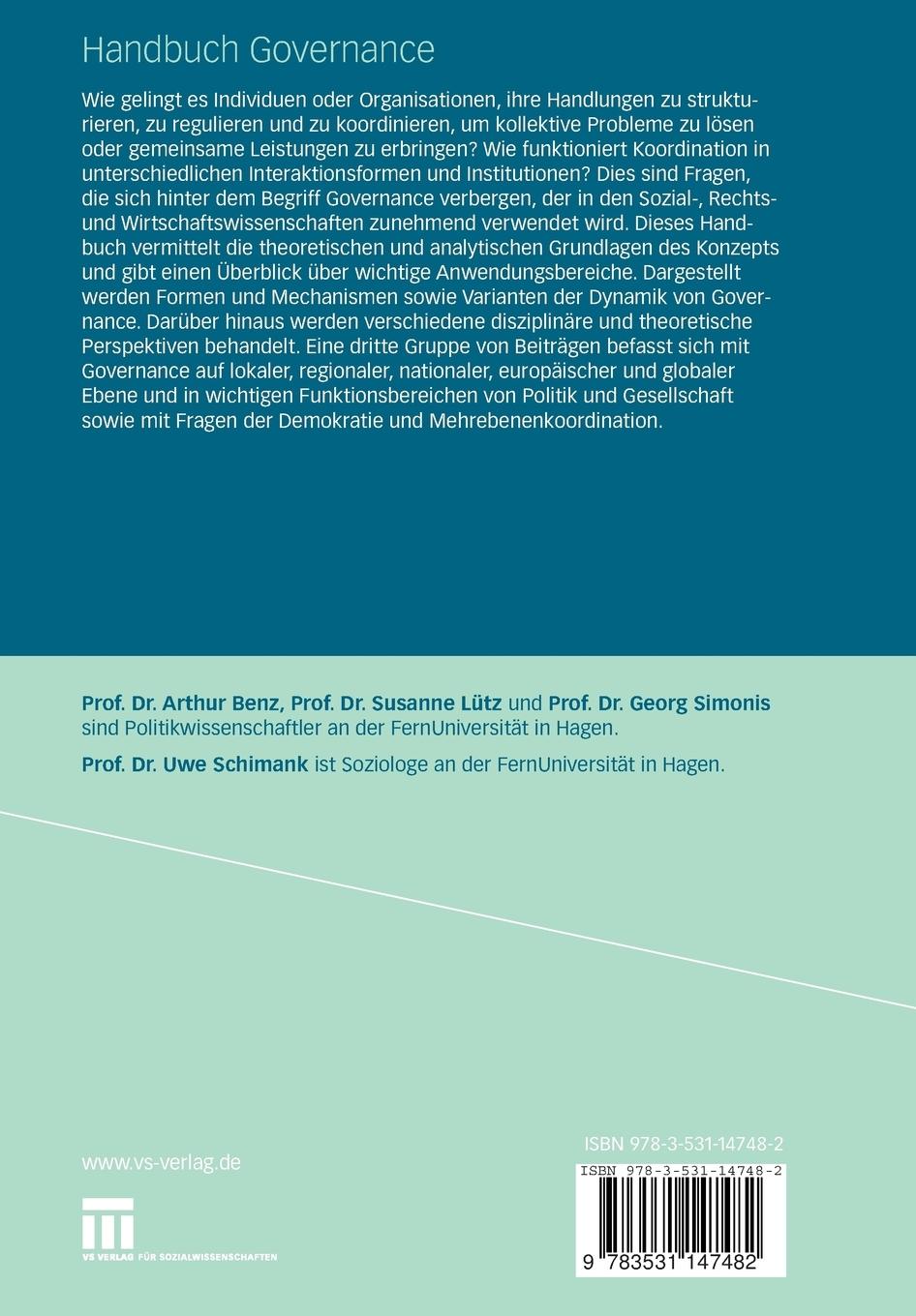 Rückseitencover Handbuch Governance