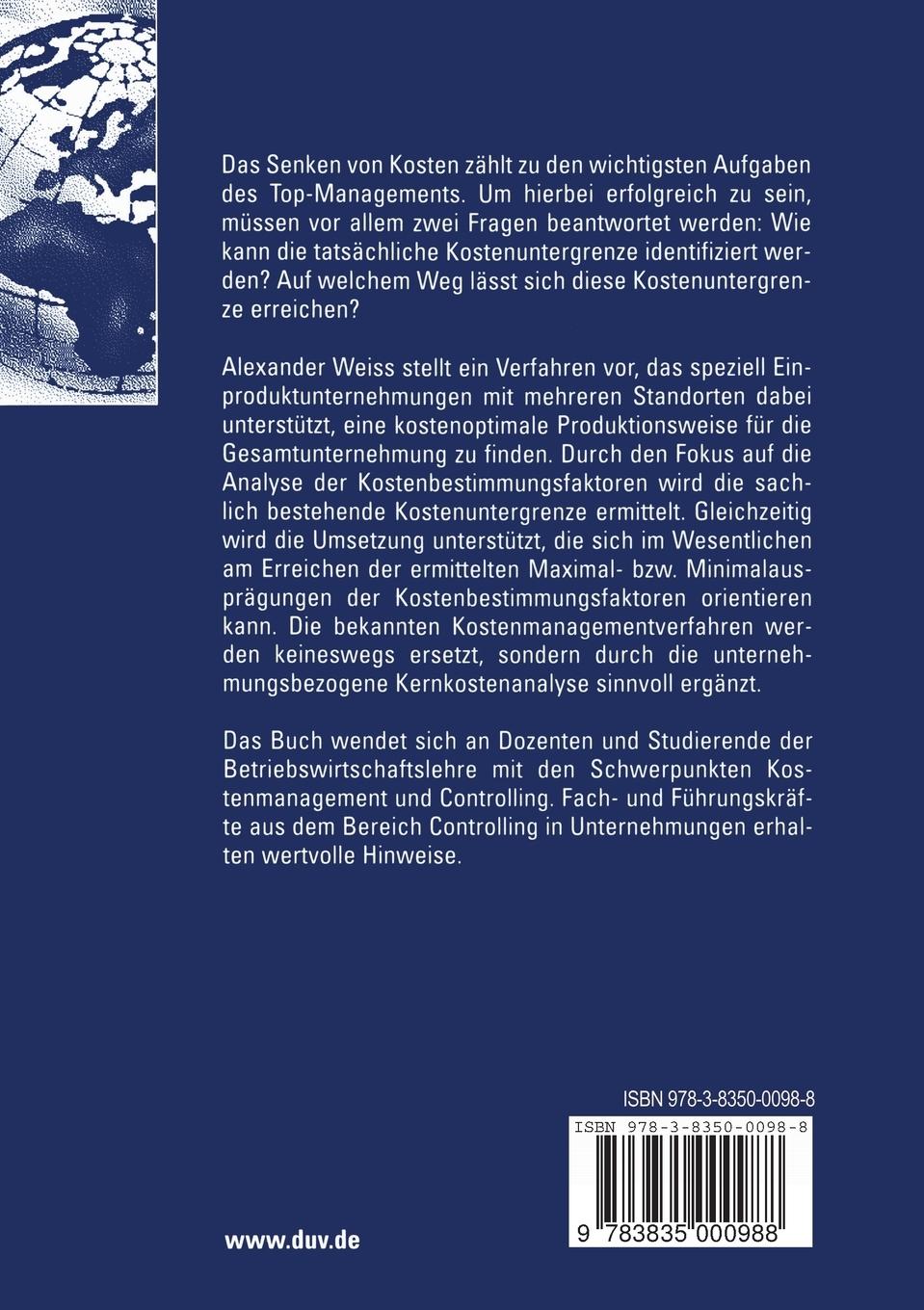 Rückseitencover Unternehmungsbezogene Kernkostenanalyse