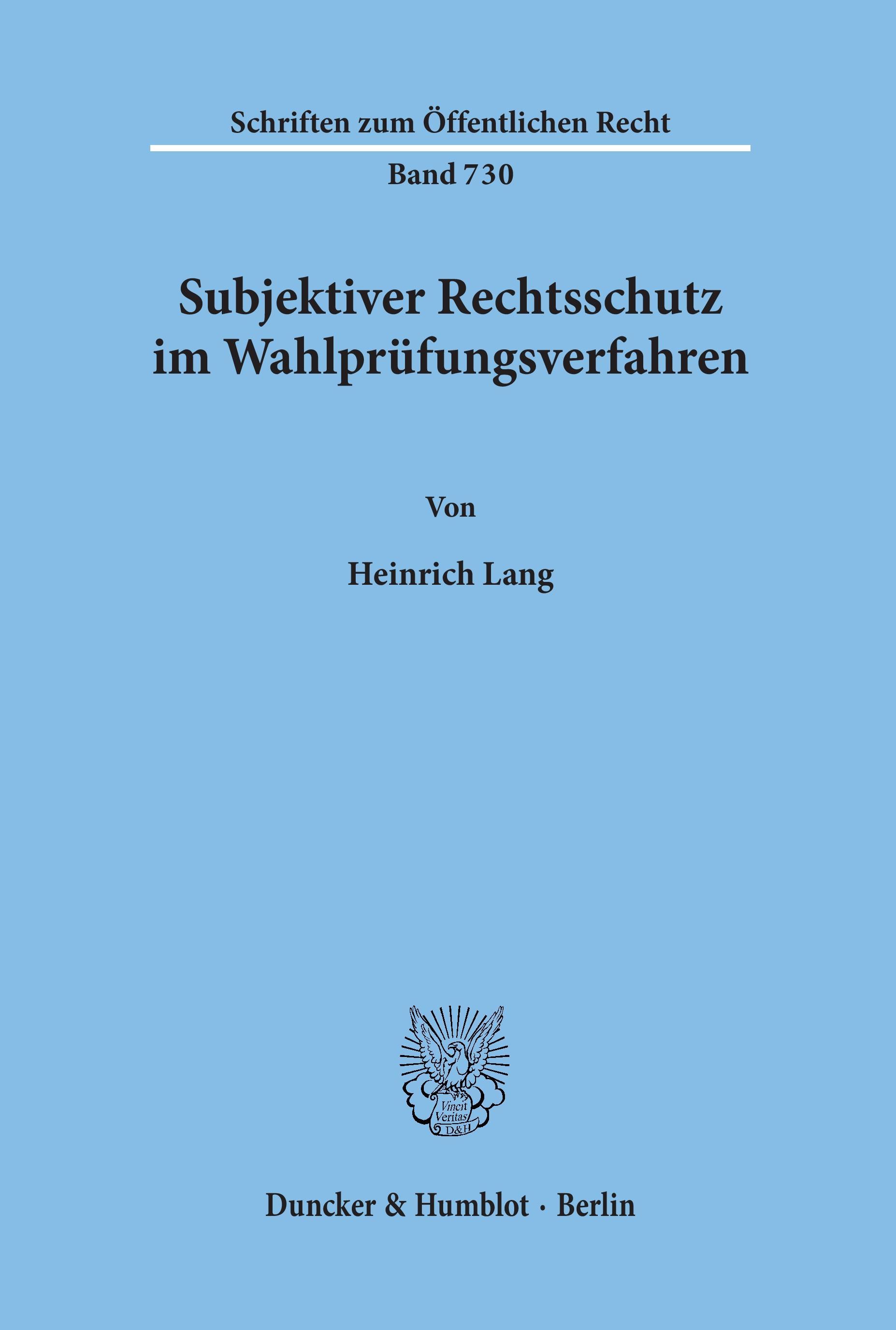 Vorderes Coverbild Subjektiver Rechtsschutz im Wahlprüfungsverfahren.