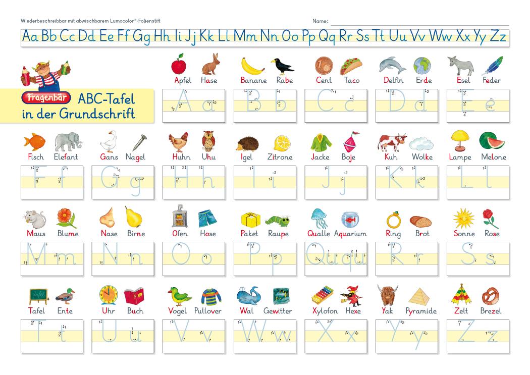 Vorderes Coverbild Fragenbär-Lerntafel: ABC-Tafel in der Grundschrift, 32 x 22,5 cm
