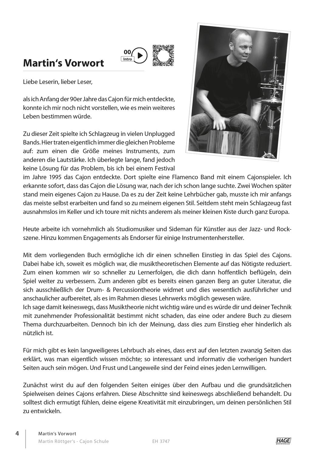 Beispielinhalt (Bild) Martin Röttger's Cajon Schule, exklusive QR-Codes